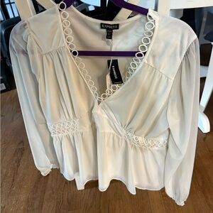 Express Cream Blouse with Circle Trim